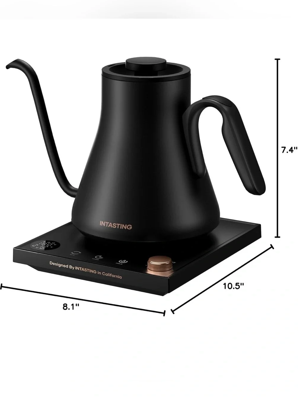 INTASTING Matte Black Gooseneck Kettle with Copper Accents